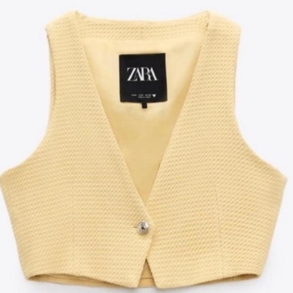 Zara Yellow Textured Vest Front Button size L - Picture 2 of 7